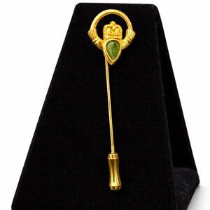 Vintage Irish Claddagh Stick Pin Hat Lapel Pin Connemara Stone Inlay